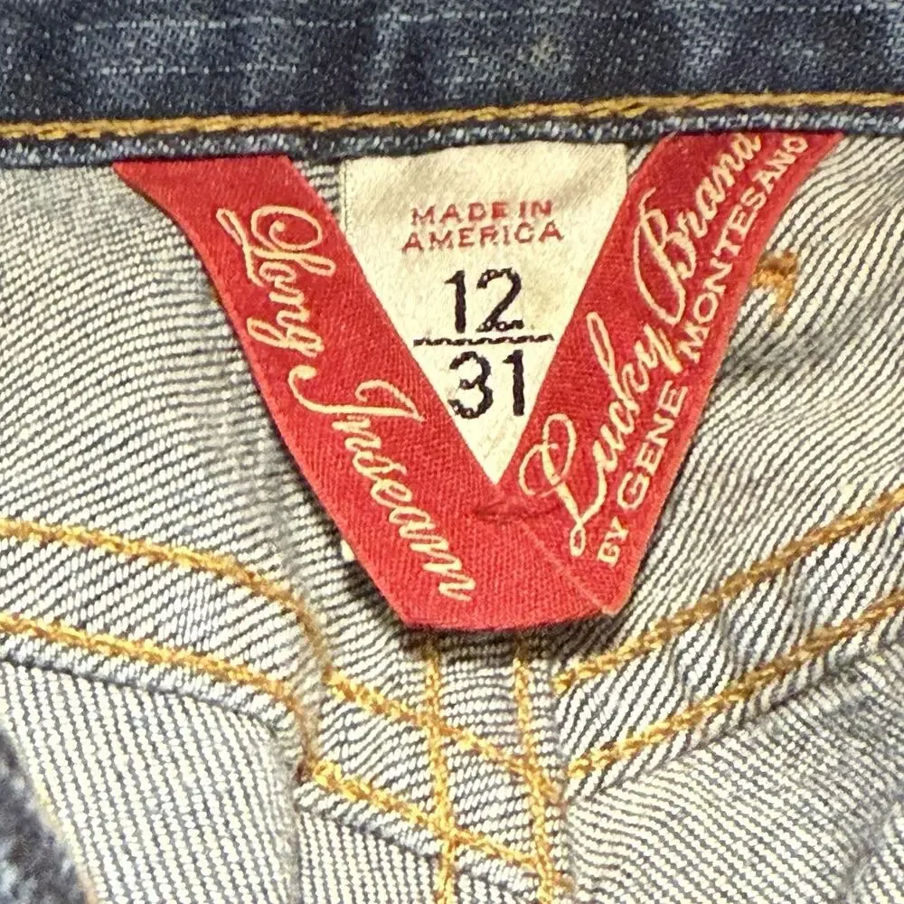 VTG Y2k Lucky Brand Jeans SIZE 12 LONG TALL Bootcut Fleur De Lis Embroidered USA